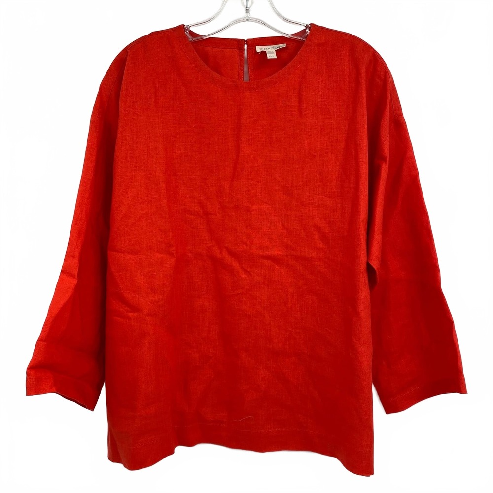 Eileen Fisher Red Orange Boxy Linen Blouse | XS Regular